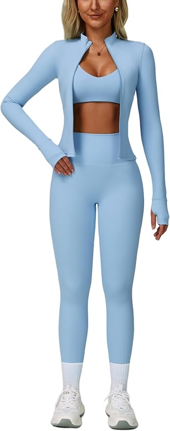 Yknktstc Womens Two Piece Tracksuit Set Long Sleeve Zipper Jacket with Athletic High Waist Leggings Workout Outfit