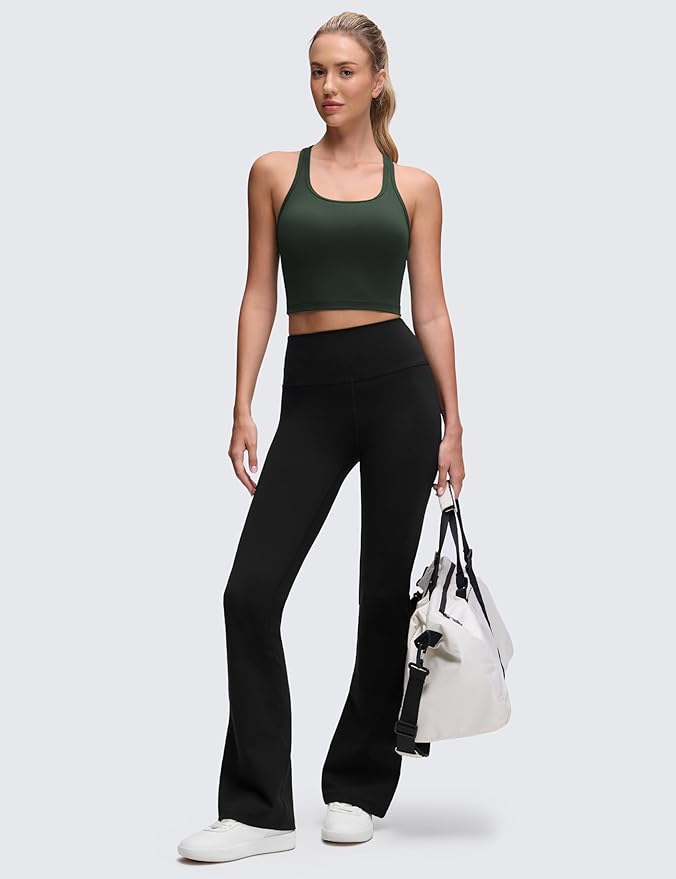 CRZ YOGA Butterluxe Racerback Crop Tank Tops for Women - Padded Y-Back Longline Sports Bras Scoop Neck Workout Yoga