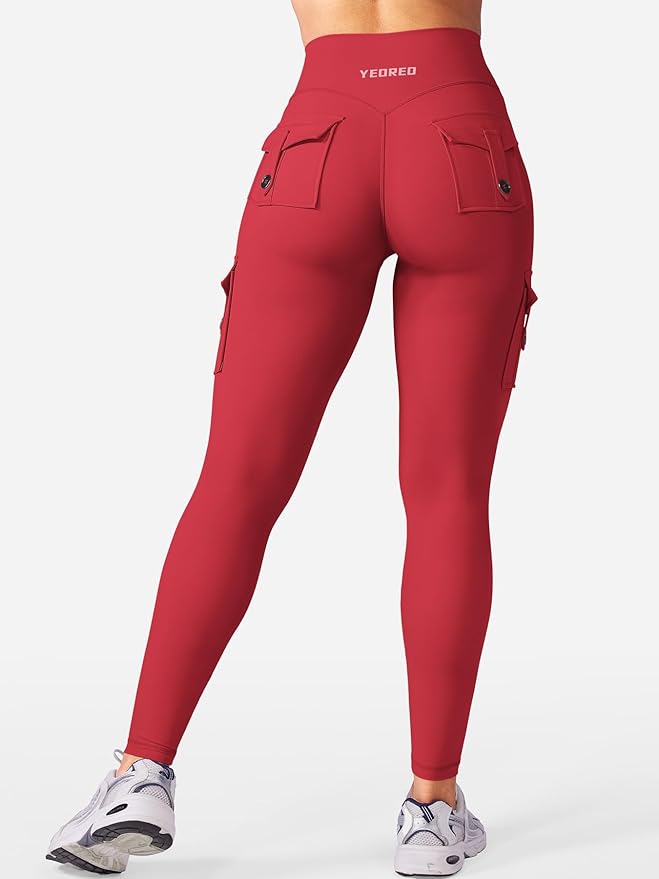 YEOREO CoreFlex Workout Cargo Leggings with Pockets for Women Hidden Scrunch Butt Lifting Leggings Gym Yoga Pants