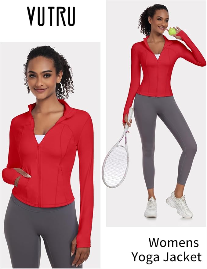 VUTRU Womens Workout Yoga Jacket Lightweight Zip Up Athletic Jacket Lightweight Cropped Jacekt with Pockets