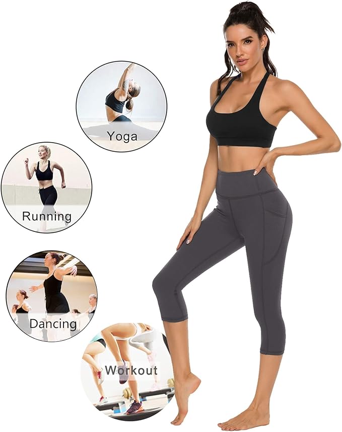 Stelle Women's Capri Yoga Pants with Pockets Essential High Waisted Leggings for Workout