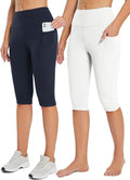 baleaf Women's Capri Leggings with Pockets High Waisted Knee Length Capris Stretch for Casual Yoga Pants Workout Exercise