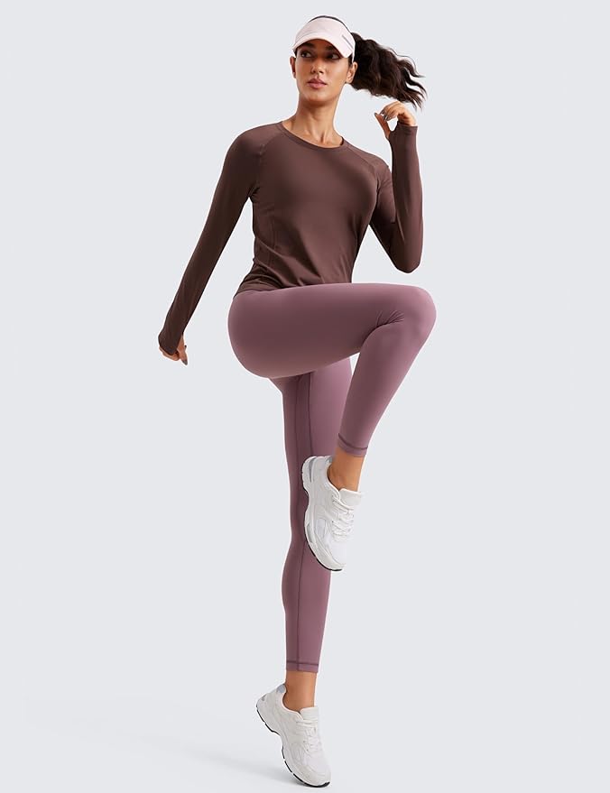 CRZ YOGA Seamless Long Sleeve Shirts for Women Waist Length - Workout Athletic Running Gym Yoga Tops Crewneck Breathable