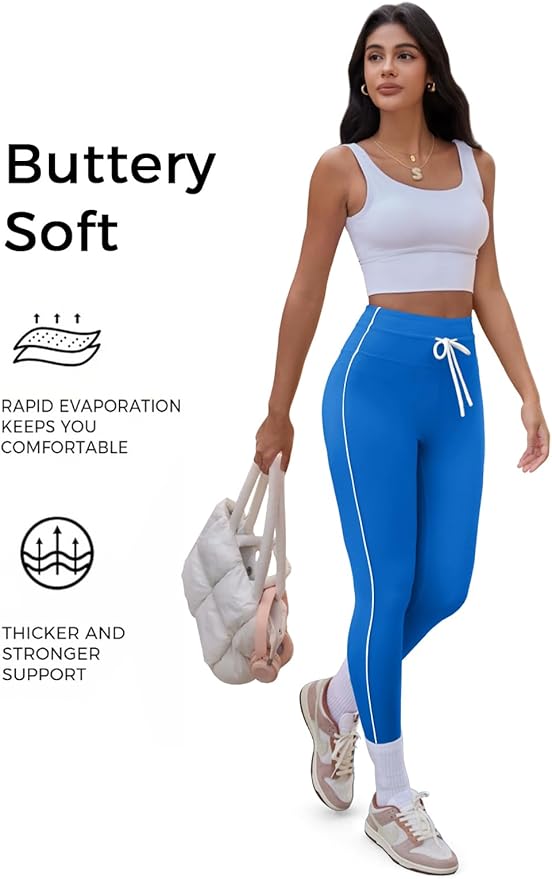 Aoysky Womens Buttery Soft High Waisted Drawstring Leggings 25'' Workout Running Gym Athletic Yoga Pants