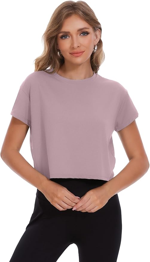 Dalavch 6 Pack Women's Crop Top Short Sleeve Athletic Workout Yoga Running Gym Casual Tees T-Shirts Loose Fit