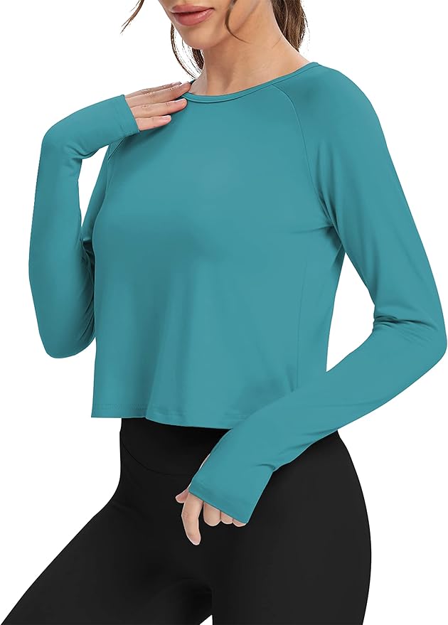 Bestisun Long Sleeve Athletic Workout Shirts Sports Yoga Gym Crop Tops for Women