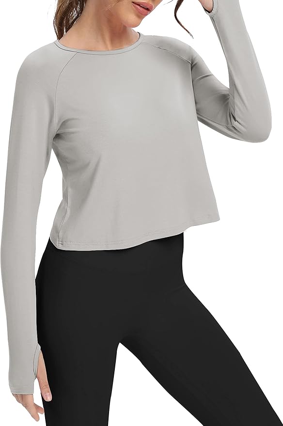 Bestisun Long Sleeve Athletic Workout Shirts Sports Yoga Gym Crop Tops for Women
