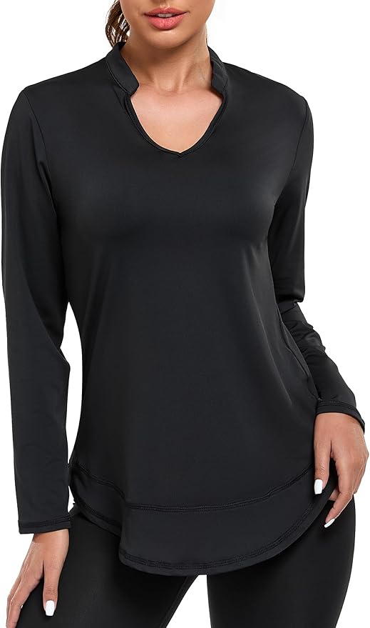 Absttith Women's Long Sleeve Workout Shirts Running Yoga Tops Athletic V Neck Sport Tee Side Split