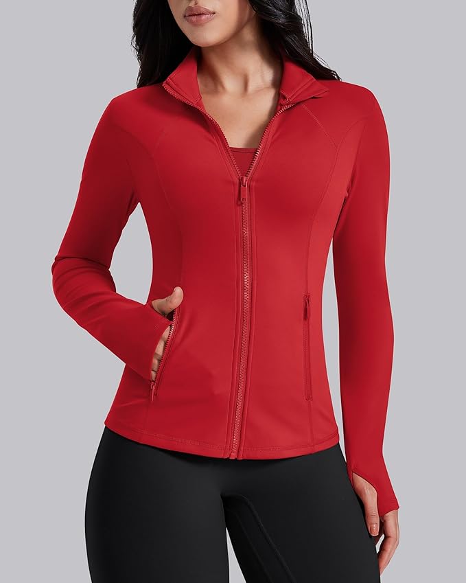 AVGO Womens Workout Jackets Lightweight Athletic Zip Up Jacket Slim Fit Running Gym Top with Pockets & Thumb Holes