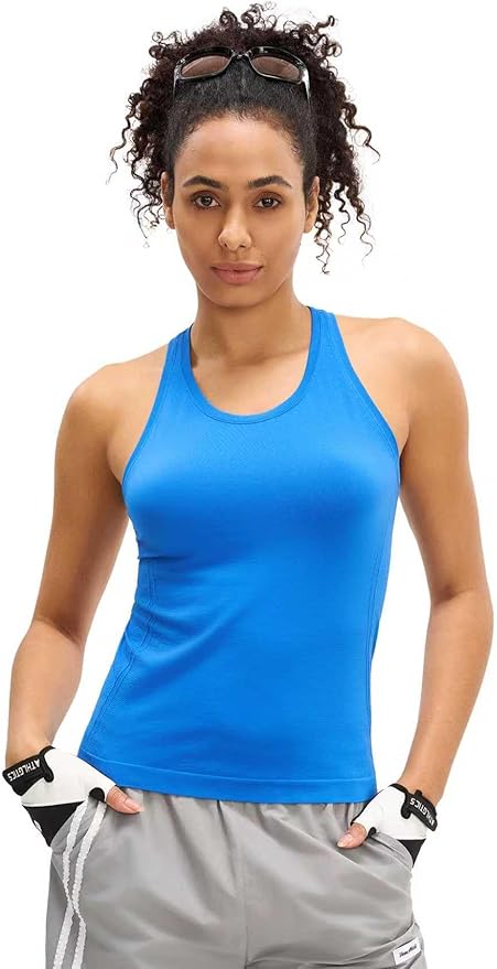 MCEDAR Women Seamless High Neck Workout Tank Tops Racerback Breathable Athletic Tops Slim Fit Running Tops