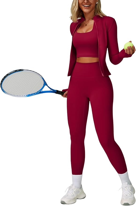 Yknktstc Womens Two Piece Tracksuit Set Long Sleeve Zipper Jacket with Athletic High Waist Leggings Workout Outfit
