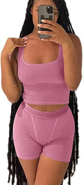 LICOBOD Casual Workout Sets 2 Piece Outfits for Women Ribbed Crop Tank Top High Waist Yoga Leggings Lounge Wear Tracksuit