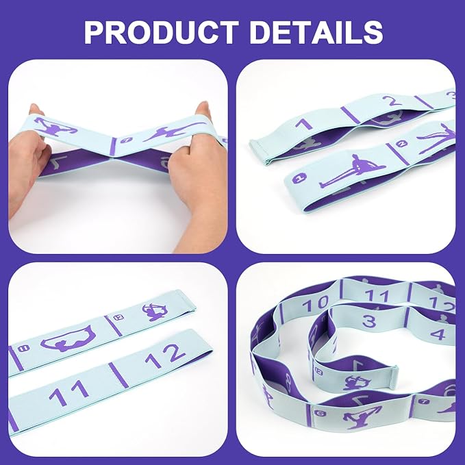 Elastic Yoga Stretching Strap with Loops, CEILIWEN Stretch Straps for Physical Therapy, Pilates Stretch Band, Elastic Exercise Bands, Leg Stretching Strap, Stretch Resistance Bands for Exercise