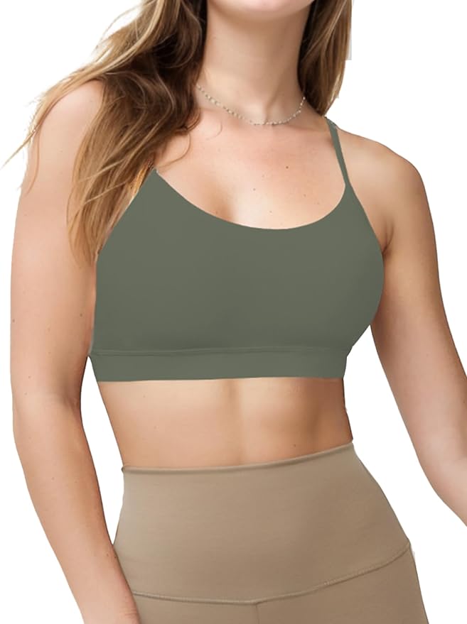 Buauty 2 Packs Y Back Sports Bra for Women, Low Impact Padded Racerback Spaghetti Strap Bras, Workout Yoga Tops