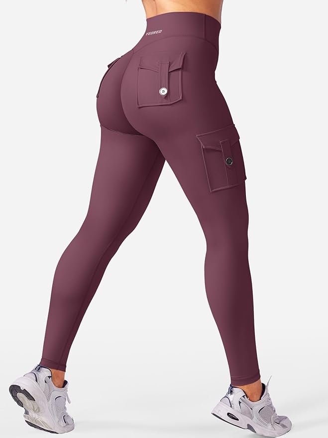 YEOREO CoreFlex Workout Cargo Leggings with Pockets for Women Hidden Scrunch Butt Lifting Leggings Gym Yoga Pants