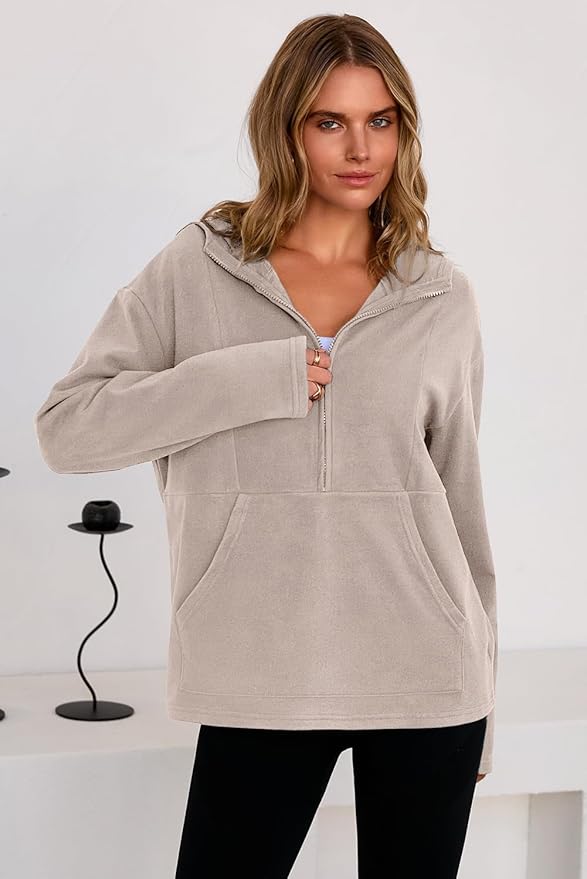 Dokotoo Hoodies for Women Soft Fleece Half Zip Up Hoodie Long Sleeve Casual Pullover Oversized Sweatshirt Hooded Tops