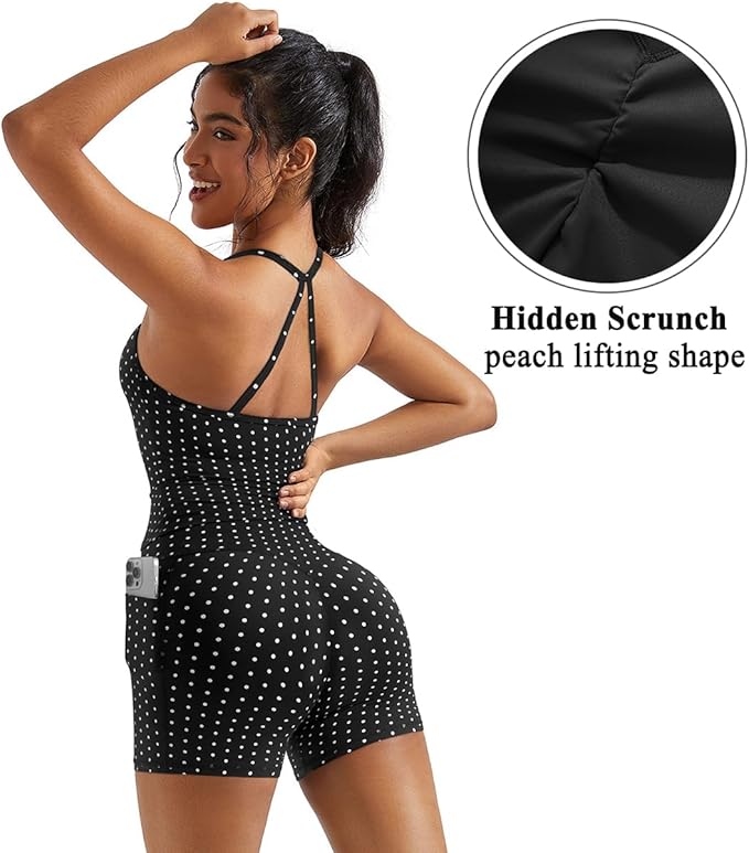 OMKAGI 2 Piece Workout Sets for Women Padded Sports Bra Tank Booty Gym Shorts with Pockets