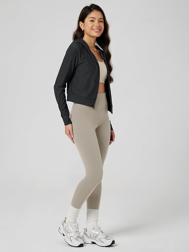 ODODOS Women's Full-Zip Cropped Hoodie - odSTRATUM Tech Ultra Soft UPF 50+ Hooded Jacket with Pockets