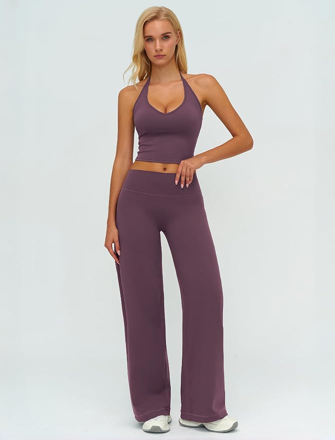 ABOCIW Womens Workout Sets 2 Piece Spaghetti Straps Crop Top Straight Leg Yoga Pants Yoga Pilates Outfits