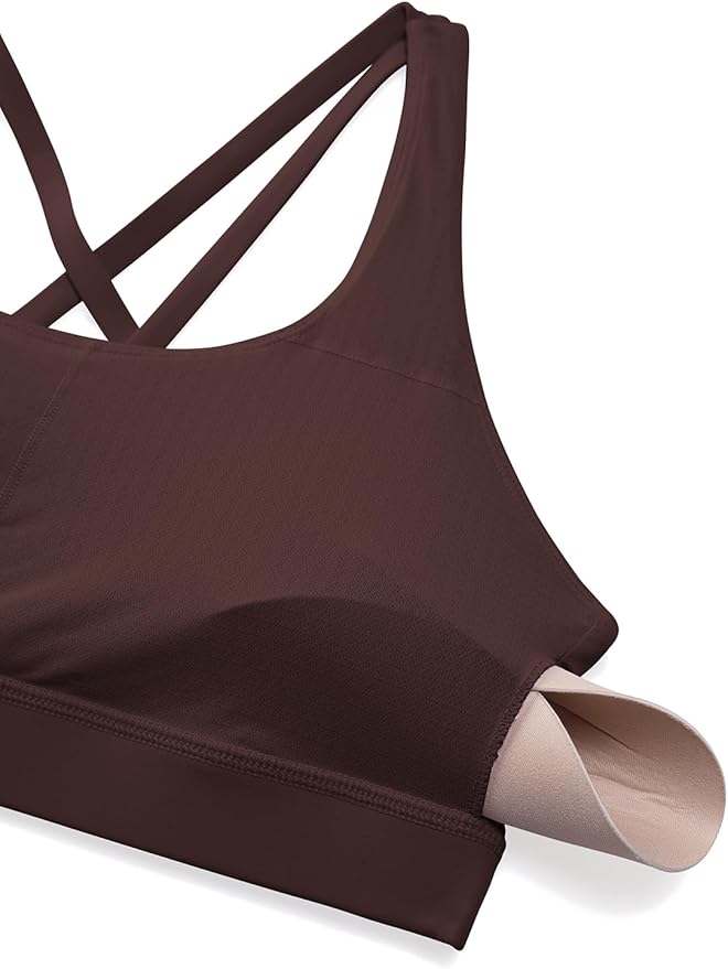 CRZ YOGA Naked Feeling Strappy Padded Sports Bras for Women - Fitness Workout Top Criss Cross Back Yoga Cami