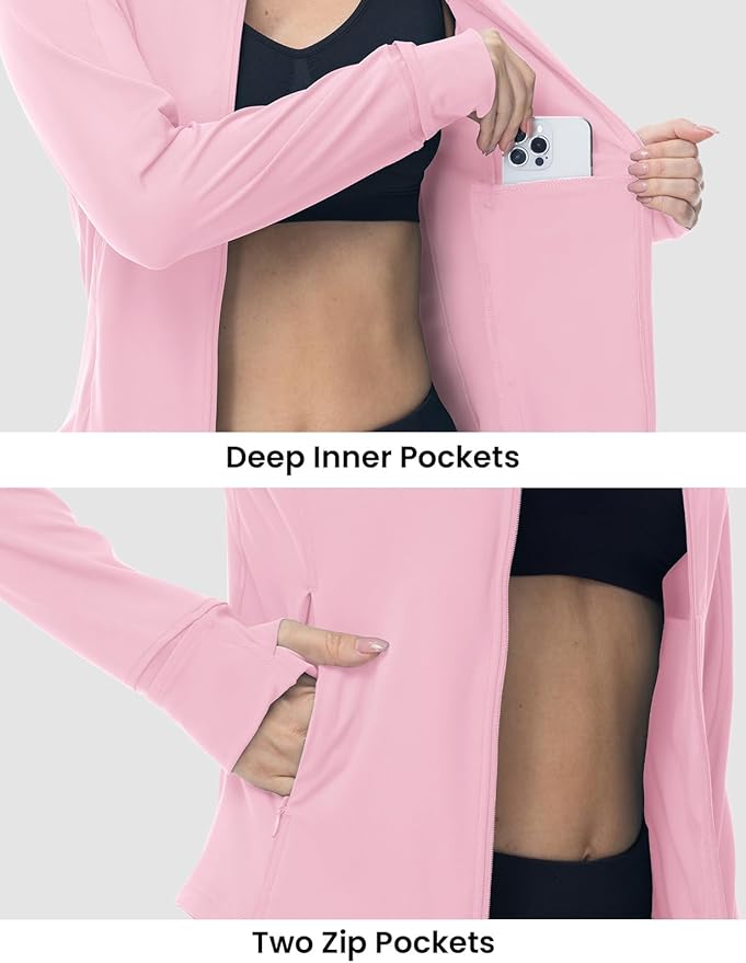 BGOWATU Women's Workout Athletic Jacket Full Zip Running Jackets Gym Yoga Track Tops with Pockets Thumb Hole