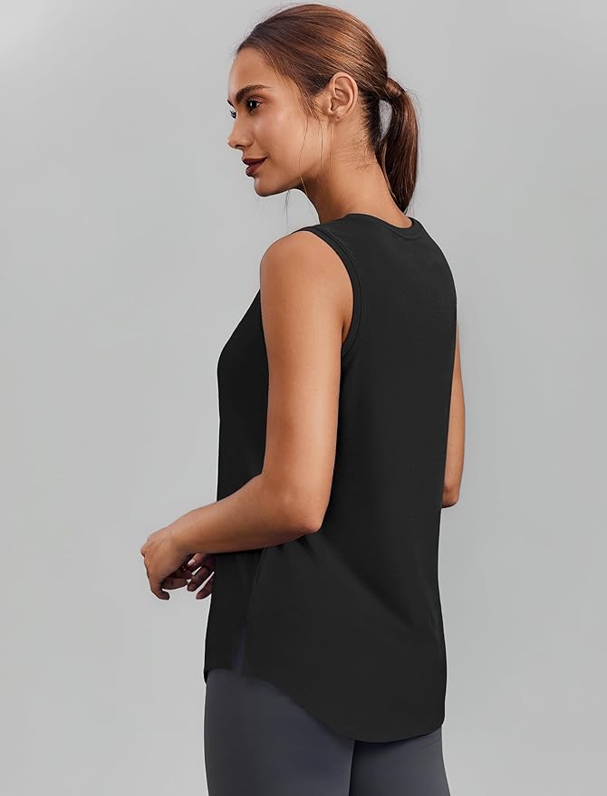 PINSPARK Workout Tops for Women Sleeveless Athletic Tank Tops UPF 50+ Running Tanks with Side Slits Loose Fit Gym Yoga Shirt