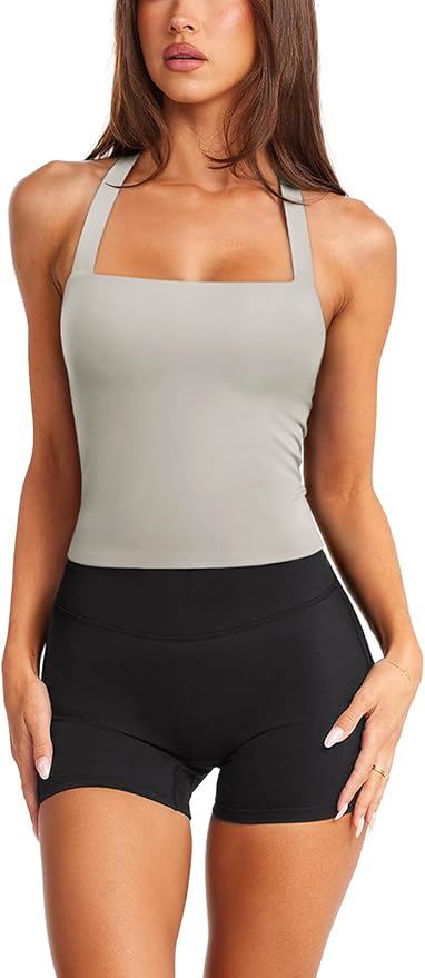 LASLULU Womens Sexy Halter Sports Bra Workout Tops Wirefree Sleeveless Gym Yoga Tank Tops Y2k Casual Crop