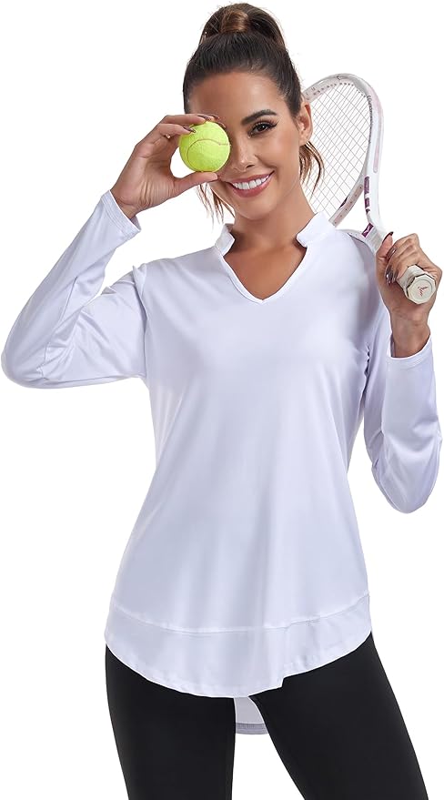 Absttith Women's Long Sleeve Workout Shirts Running Yoga Tops Athletic V Neck Sport Tee Side Split