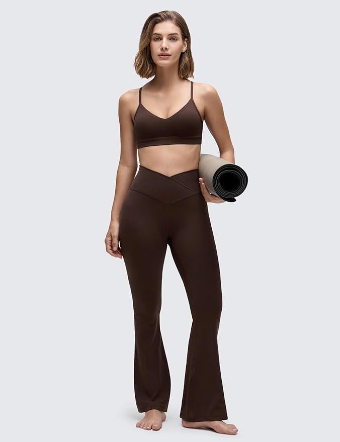 CRZ YOGA Butterluxe V-Neck Sports Bras for Women - Adjustable Thin Straps Padded Yoga Top Basic Wireless Camisole