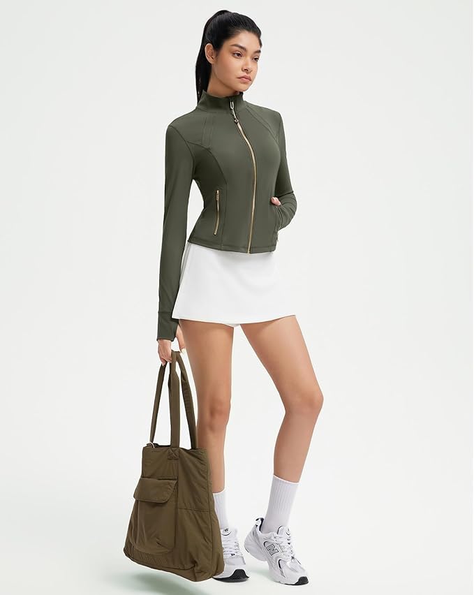 SUUKSESS Women Golden Full Zip Up Workout Cropped Jackets Lightweight Athletic Yoga Tops