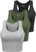 Porvike Sports Crop Tank Tops for Women Cropped Workout Tops Racerback Running Yoga Tanks Cotton Sleeveless Gym Shirts 3 Pack