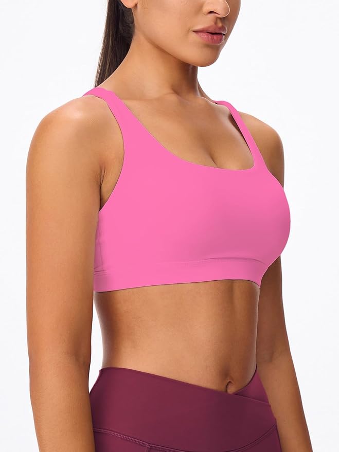 Women's Strappy Sports Bras Light Compression Crop Criss Cross Back Padded Workout Yoga Bra Supportive U Neckline