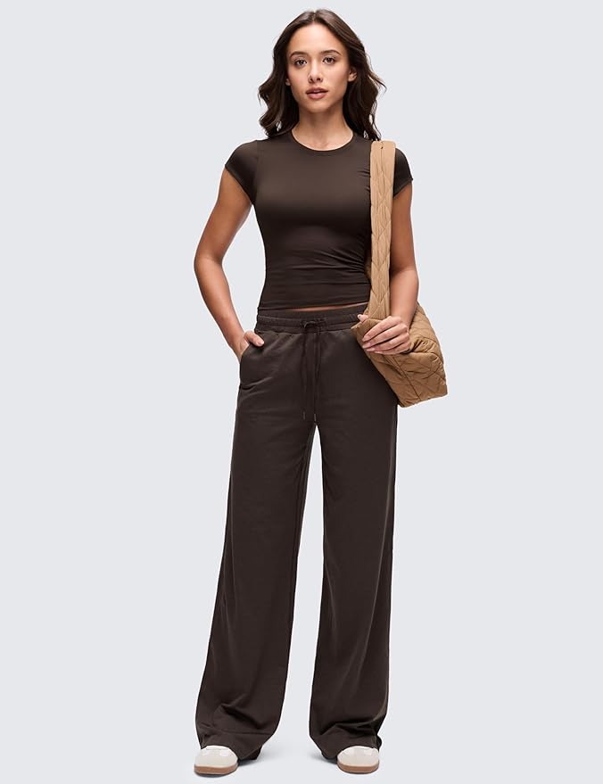 CRZ YOGA Cloud Jersey Crewneck Baby Tee for Women - Casual Workout Basic Short Sleeve Shirts Summer Daily Soft Stretchy Tops