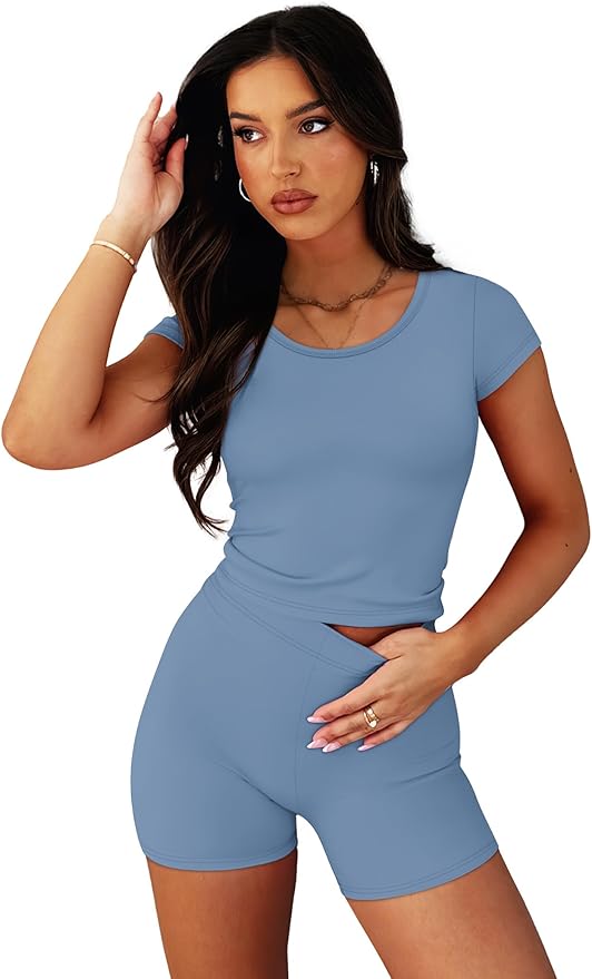 WIHOLL Two Piece Sets for Women Summer Short Workout Sets Beach Vacation Clothes Fashion Matching Clothing