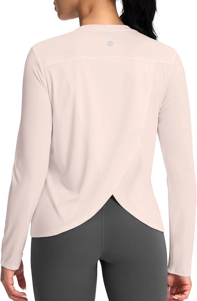 SANTINY Women's Lightweight Long Sleeve Workout Tops Split Back Gym Running Hiking Athletic Shirt Quick Dry UPF 50+ Sun Shirt