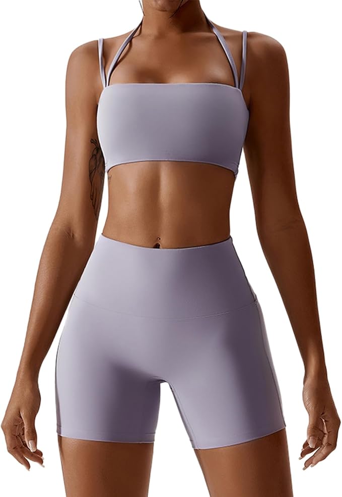 IMEKIS Women's Workout Sets 2 Piece Yoga Outfit High Waisted Biker Shorts Leggings Sports Bra Gym Fitness Clothes Tracksuit