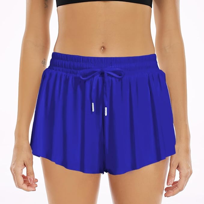 Wsirmet Flowy Shorts for Women Butterfly Shorts 2 in 1 Athletic Workout Gym Biker Running Shorts with Pockets