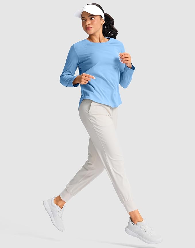 SANTINY Lightweight Long Sleeve Workout Tops for Women Breathable Gym Yoga Athletic Running Hiking Top UPF 50+ Sun Shirts