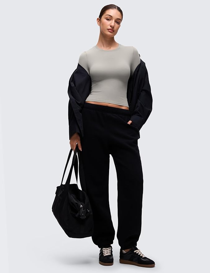 CRZ YOGA Softembrace Crewneck Long Sleeve Shirts for Women - Casual Going Out Tops Soft Basic Fitted Tight Fall T-Shirts