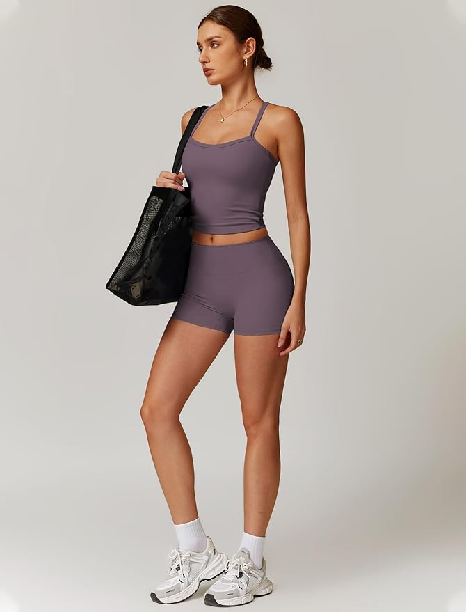 QBGJTD Two Piece Workout Sets For Women Tank Top Matching High Waist Booty Lifting Shorts Gym Yoga Active Wear Outfits