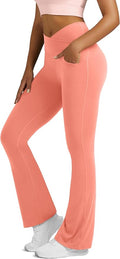 Flare Leggings for Women Yoga Pants with Pockets High Waisted Crossover Flare Leggings Bootcut Casual Yoga Pants