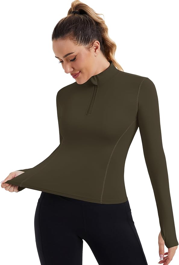 ZHENWEI Womens Workout Tops Long Sleeve Quarter Zip Pullover Quick Dry Golf Shirt Athletic Slim Fit Crop Yoga Gym Tops