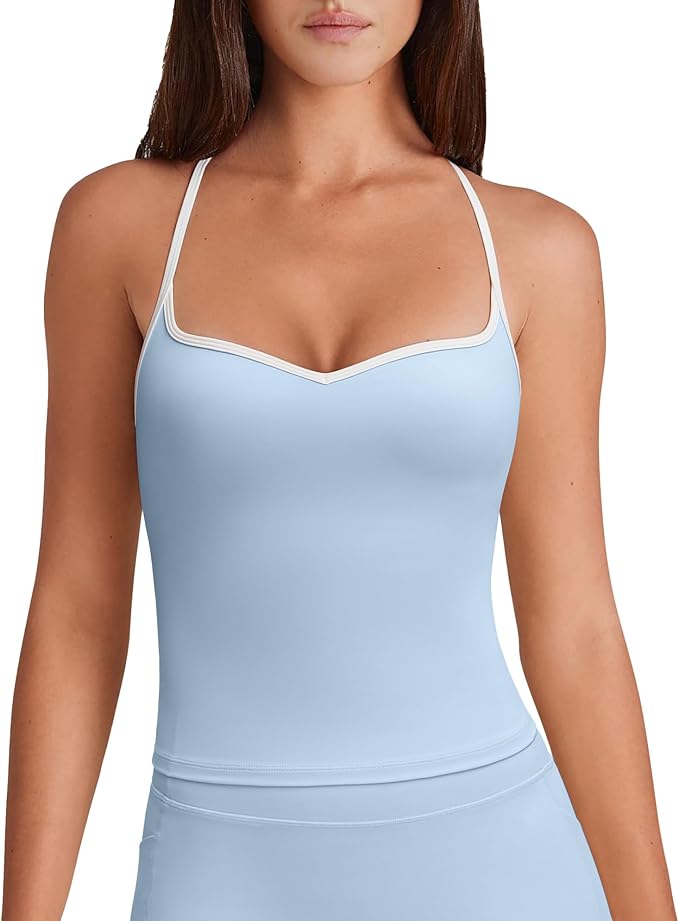 OMKAGI Sports Bras for Women Cute Sweetheart Neck Workout Tank Tops Open Back Yoga Bra Top