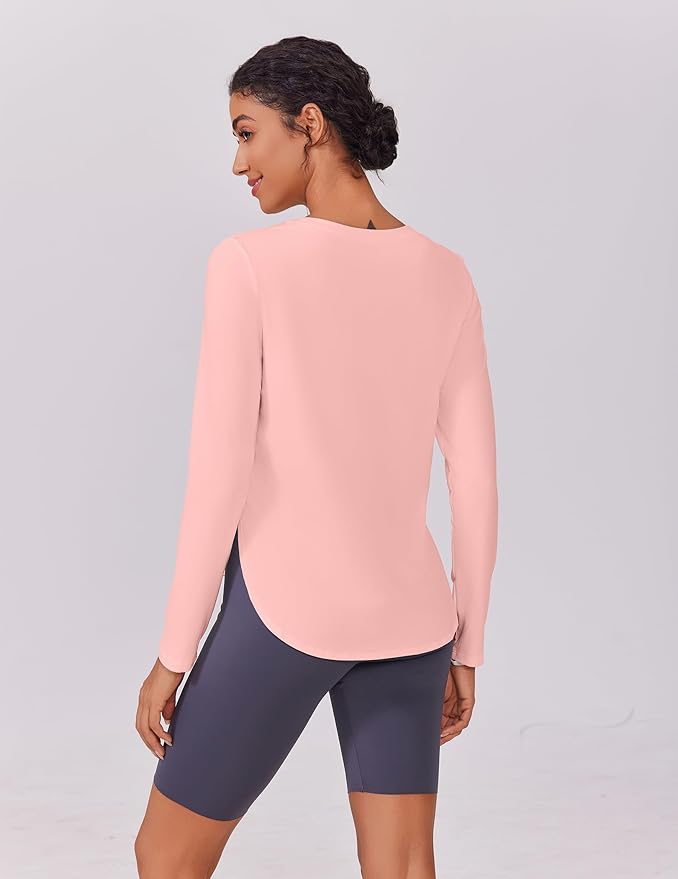 PINSPARK 2 Pack Long Sleeve Workout Tops for Women UV Protection Soft Workout Tops Lightweight Athletic Running Hiking Shirt