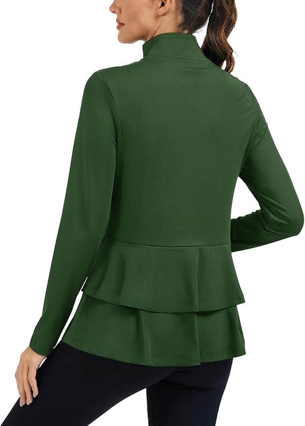 LURANEE Women's Golf Athletic Jackets with Pleated Tennis Skirt Hem Lightweight Full Zip Long Sleeve Shirts with Pockets