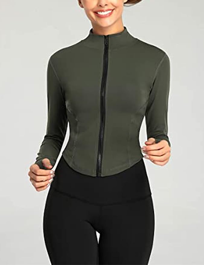 Yeokou Womens Active Zip Up Running Workout Cropped Bbl Athletic Jacket with Thumb Holes