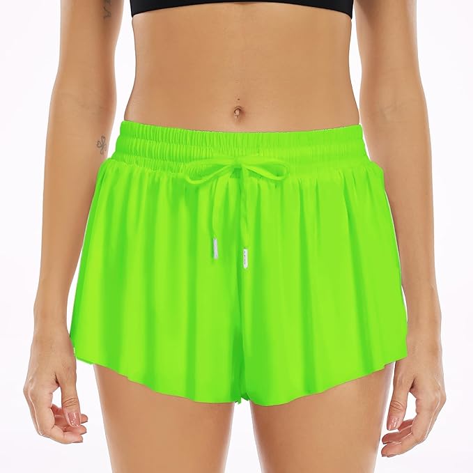 Wsirmet Flowy Shorts for Women Butterfly Shorts 2 in 1 Athletic Workout Gym Biker Running Shorts with Pockets