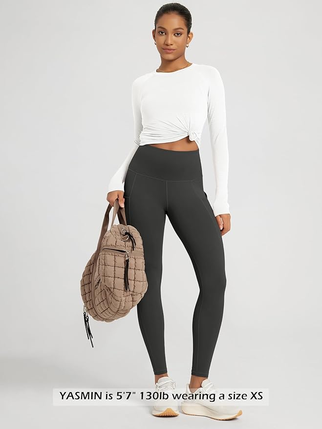 ODODOS Women's High Waisted Yoga Leggings with Pockets, Tummy Control Non See Through Workout Athletic Running Yoga Pants