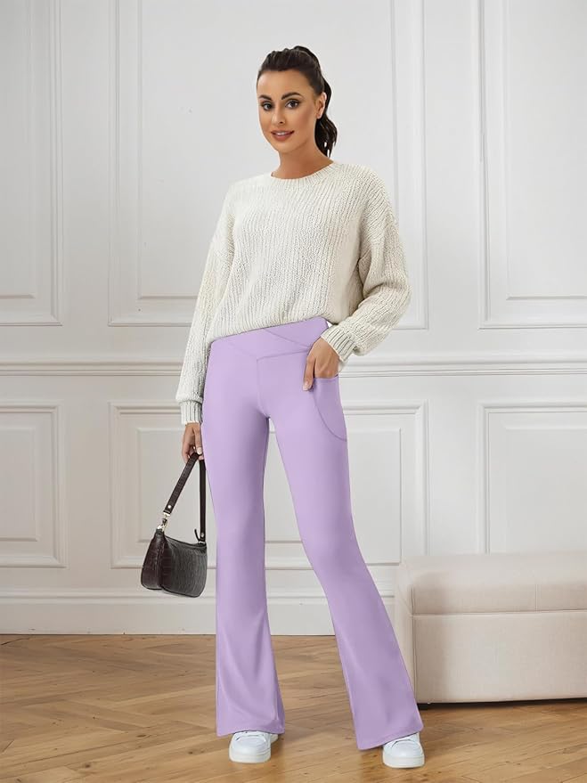 COPYLEAF Women's Flare Yoga Pants with Pockets V Crossover High Waisted Bootcut Yoga Leggings-Flare Workout Gym Leggings