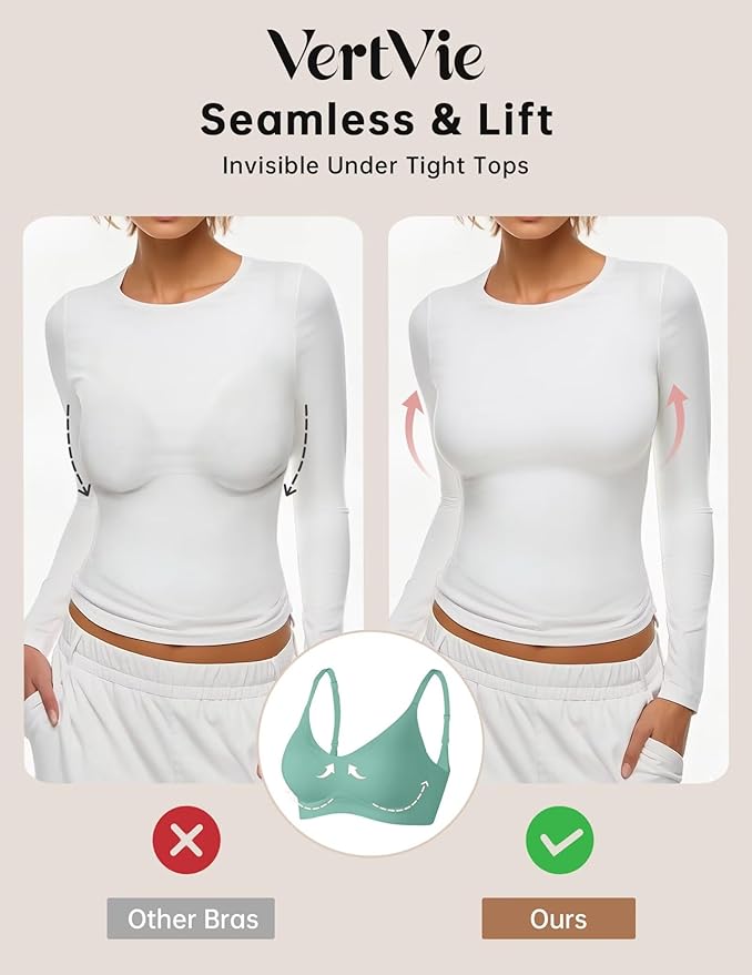 Vertvie Womens Seamless Jelly Bras No Underwire Comfort Push Up Bras Buttery Soft Wireless Bralette Full Coverage Sports Bra